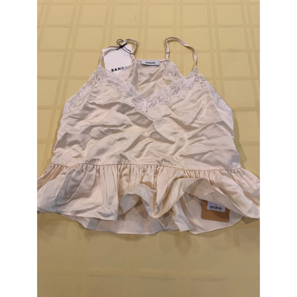 Sandro Paris Jonquille Lace Ruffle Camisole Top Jaune Clair Yellow SFPT00878